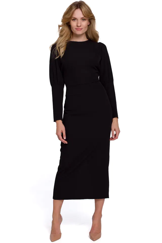 ⁨K079 Midi dress with high cuffs - black (Black, Size XL (42))⁩ at Wasserman.eu