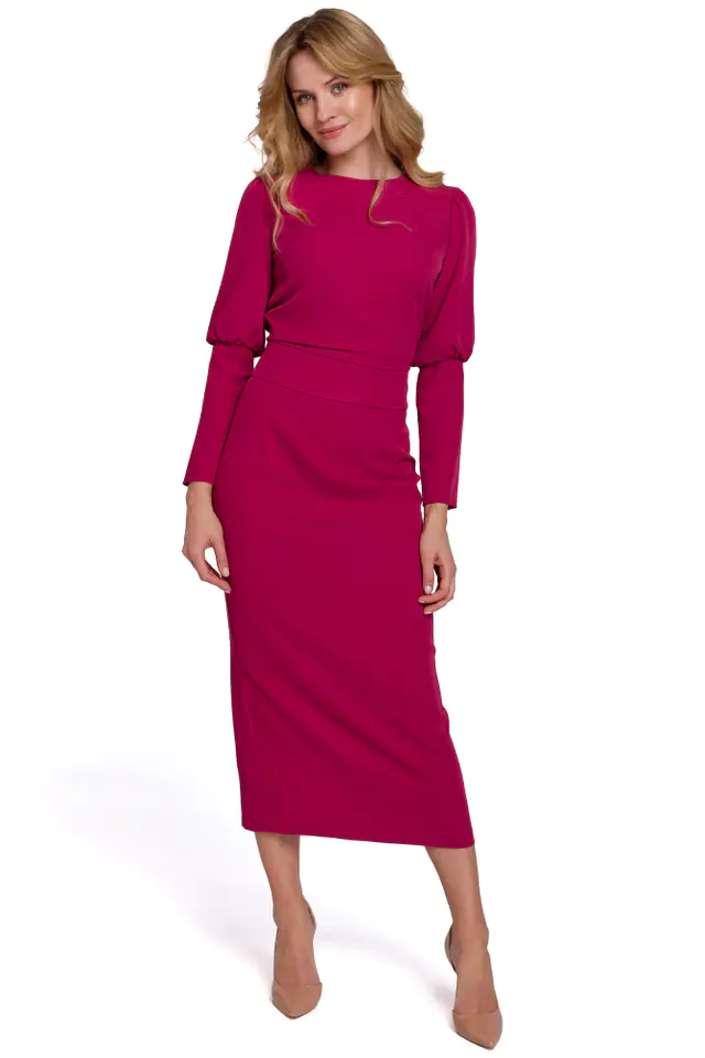 ⁨K079 Midi dress with high cuffs - plum (Plum color, Size XL (42))⁩ at Wasserman.eu