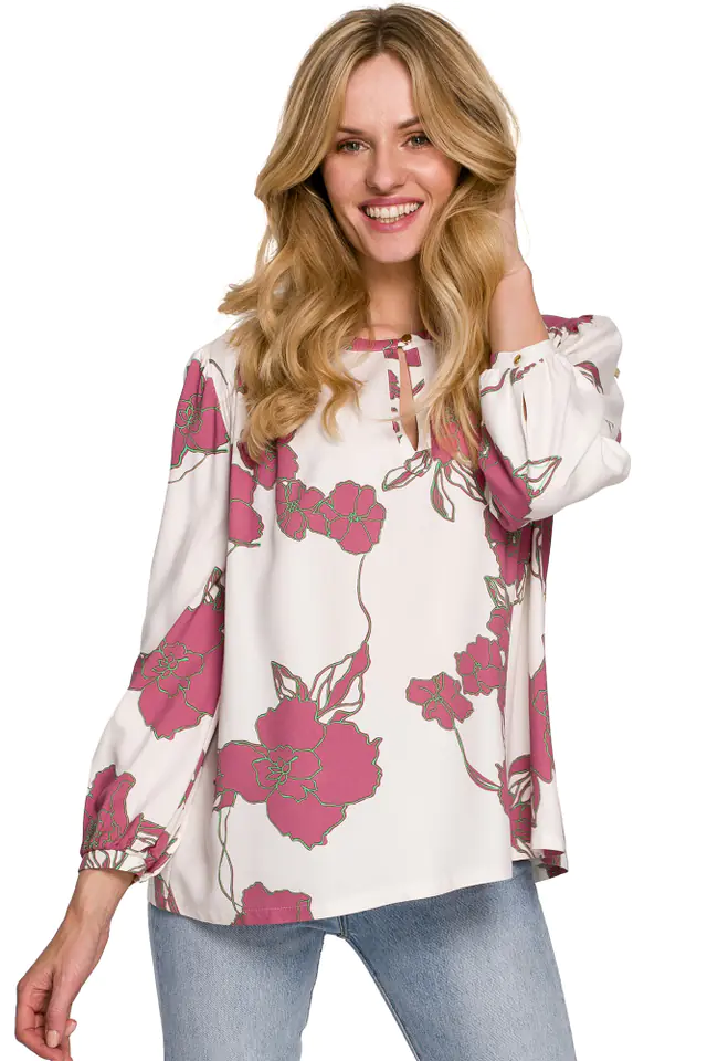 ⁨K099 Blouse with puffy sleeves - model 2 (Colour ecru, Size L/XL)⁩ at Wasserman.eu