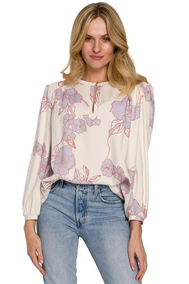 ⁨K099 Blouse with puffy sleeves - model 3 (Colour ecru, Size L/XL)⁩ at Wasserman.eu