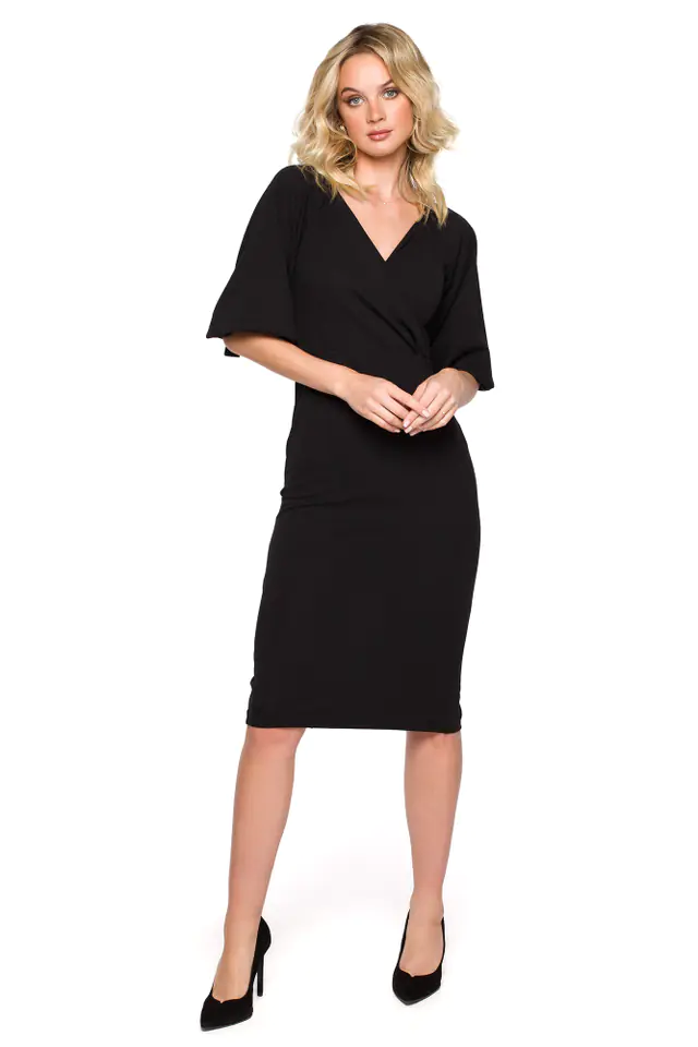 ⁨K152 Envelope dress with puffy sleeves - black (Color: black, Size S (36))⁩ at Wasserman.eu