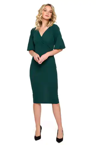 ⁨K152 Sukienka kopertowa z bufiastymi rękawami - zielona (kolor zielony, rozmiar XXL)⁩ w sklepie Wasserman.eu