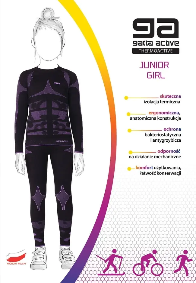 ⁨KOMPLET GATTA THERMO JUNIOR GIRL (kolor czarny-fiolet, rozmiar 122-128)⁩ w sklepie Wasserman.eu