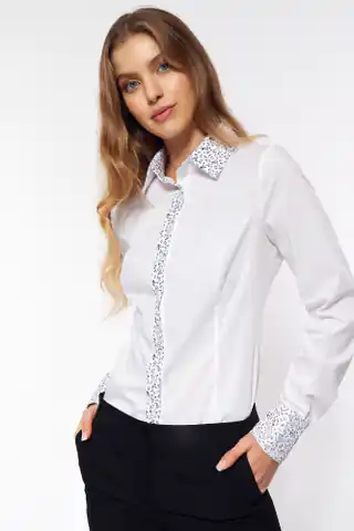 ⁨Shirt with patterned inserts - K66 (White, Size S (36))⁩ at Wasserman.eu