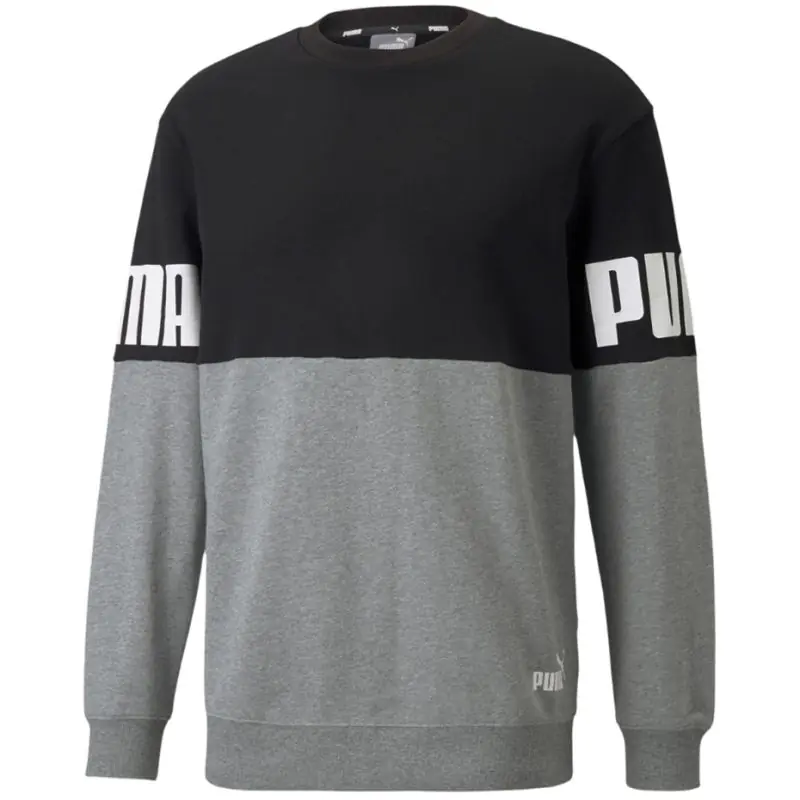 ⁨Puma Power Colorblock Crew Sweatshirt Grey-Black 589430 01 S⁩ at Wasserman.eu