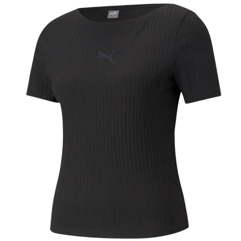 ⁨Koszulka Puma Her Ribbed Slim Tee Leaf W 531917 (kolor Czarny, rozmiar M)⁩ w sklepie Wasserman.eu