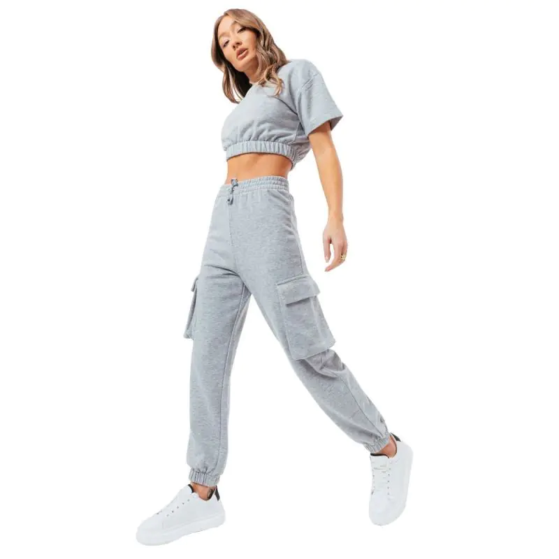 ⁨Dres Justhype Sweat Crop T-Shirt-Cargo Joggers W LABON (kolor Szary/Srebrny, rozmiar 10)⁩ w sklepie Wasserman.eu