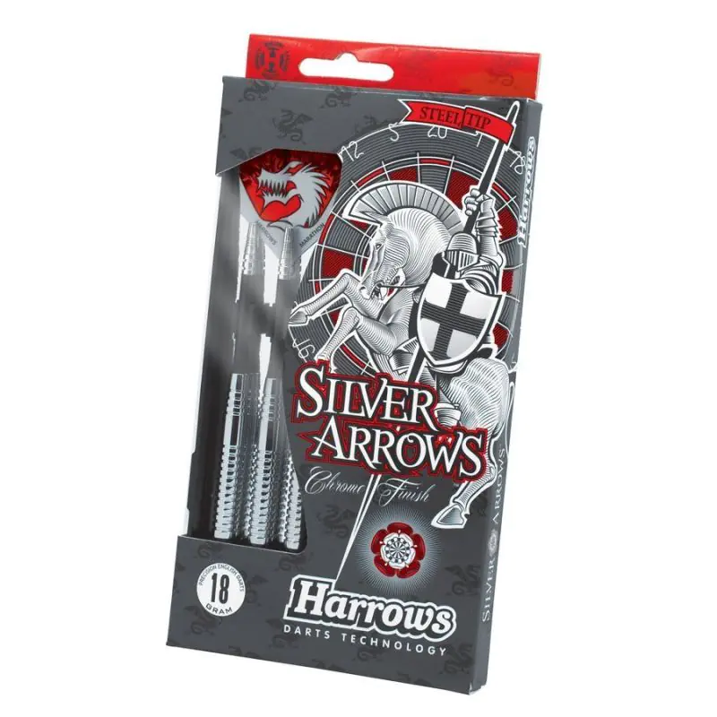 ⁨Rzutki Harrows Silver Arrows Steeltip (kolor Czerwony. Szary/Srebrny)⁩ w sklepie Wasserman.eu