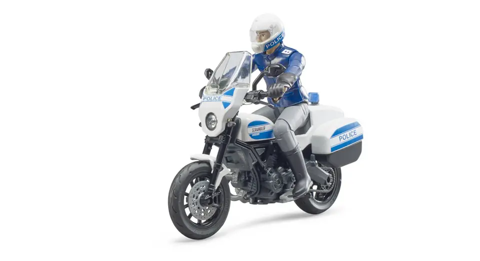 ⁨Bruder Scrambler Ducati police motorbike⁩ at Wasserman.eu