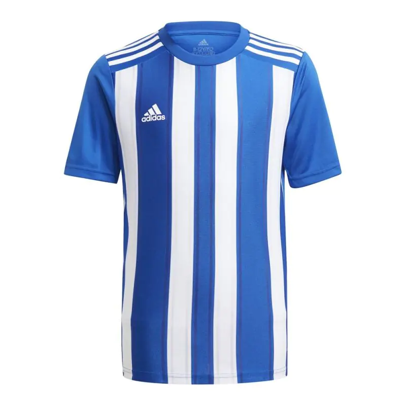 ⁨Koszulka adidas Striped 21 Jr (kolor Biały. Niebieski, rozmiar 140)⁩ w sklepie Wasserman.eu