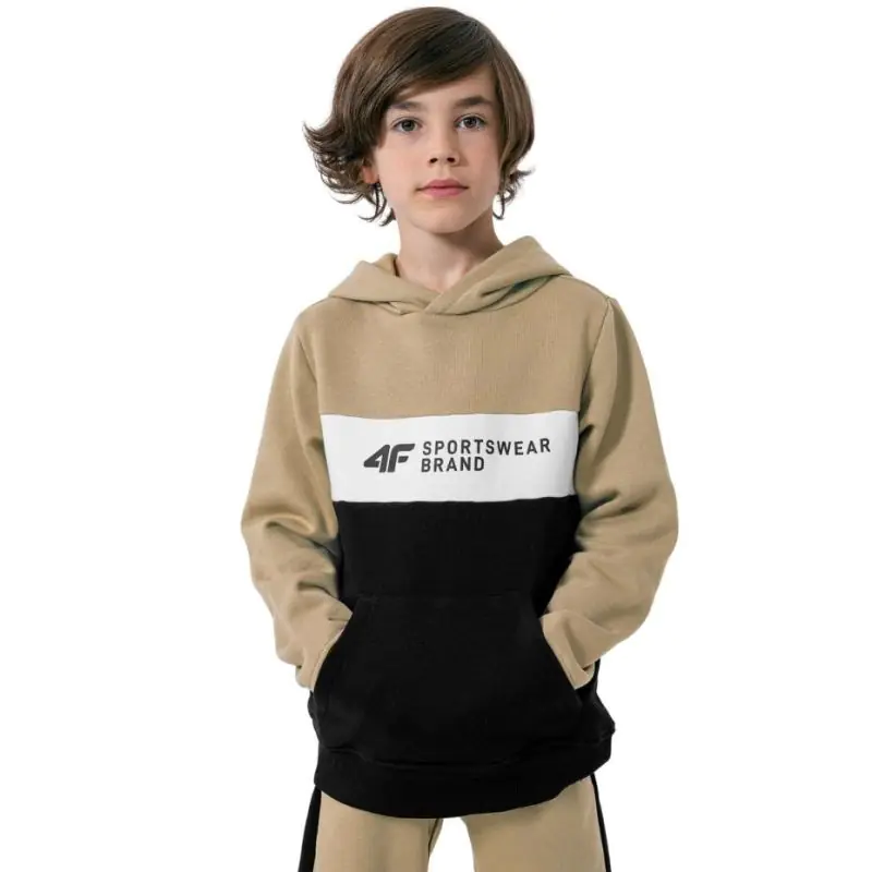 ⁨Bluza 4F jasny Jr HJZ22 JBLM003 (kolor Beżowy/Kremowy. Czarny, rozmiar 134cm)⁩ w sklepie Wasserman.eu