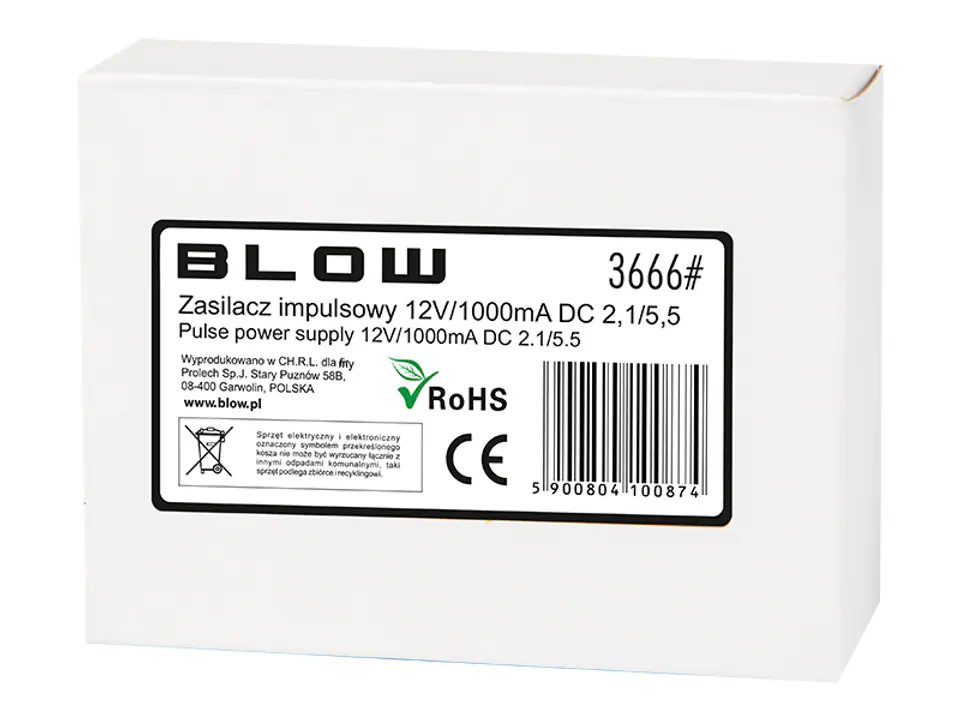 Zasilacz impuls.12V/1000mA 2,1/5,5 NOWY! w sklepie Wasserman.eu