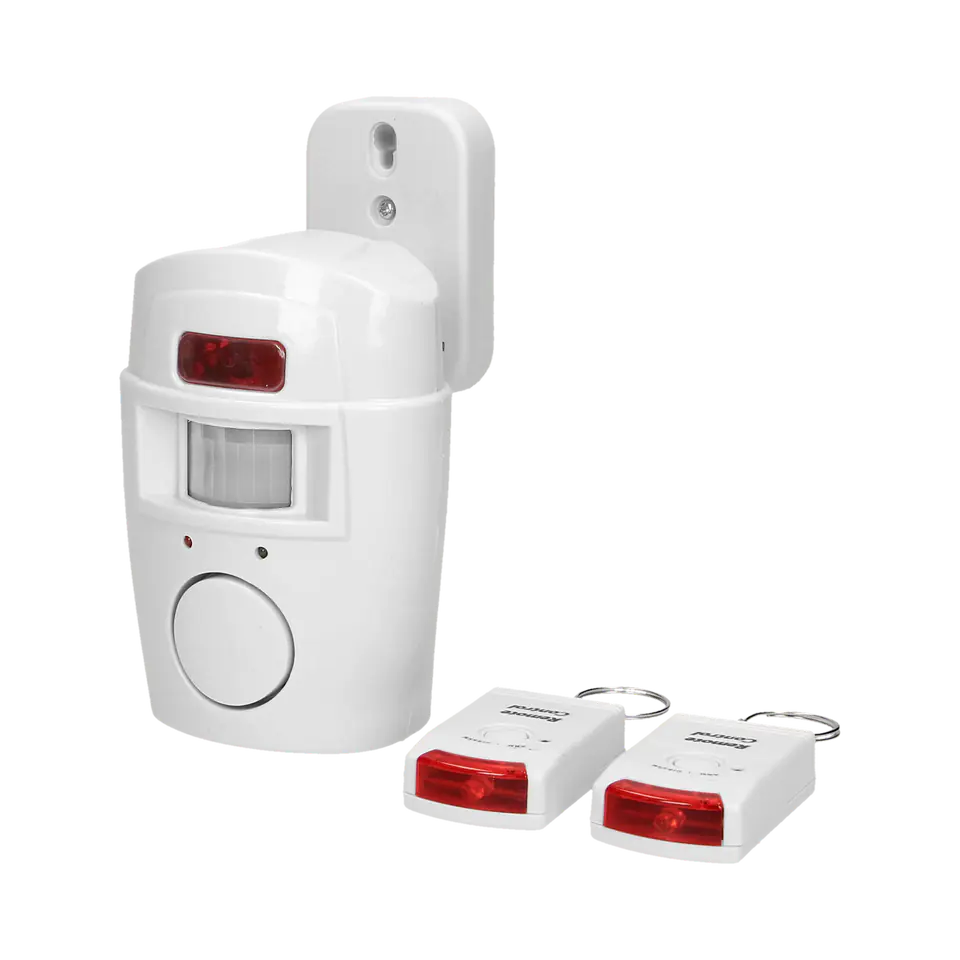 Mini wireless alarm with built-in siren controlled remote control, 6m, battery, 2 remote controls at Wasserman.eu
