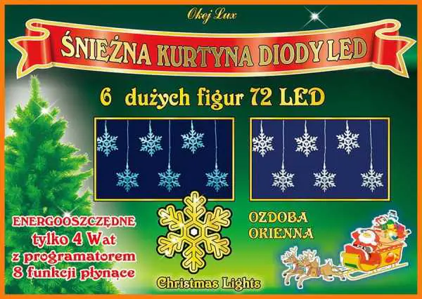 ⁨Kurtyna świetlna Gwiazdki 1,25 m • 72 LED • wewnętrzne oświetlenie • 8 funkcji świecenia • lampki świąteczne NR 0198⁩ w sklepie Wasserman.eu