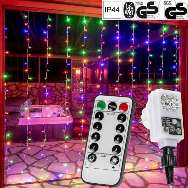 ⁨Curtain 300 LED 3x3 m color with remote control and programmer IP44⁩ at Wasserman.eu