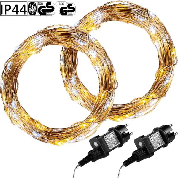 ⁨Lampki na druciku 200 LED VOLTRONIC 2 szt. 20m ciepły/ zimny IP44⁩ w sklepie Wasserman.eu
