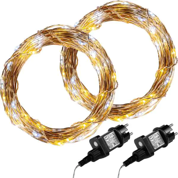 ⁨Christmas lights on wire 2 x 50 LED warm/cold white IP44⁩ at Wasserman.eu