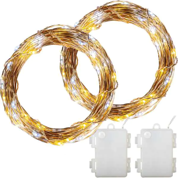 ⁨Lampki na druciku 200 LED 2 szt. ciepły żółty 20m na baterie IP44⁩ w sklepie Wasserman.eu