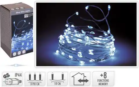 ⁨Weihnachtsbeleuchtung auf Silberdraht 320 LED kaltweißer Programmierer IP44⁩ im Wasserman.eu