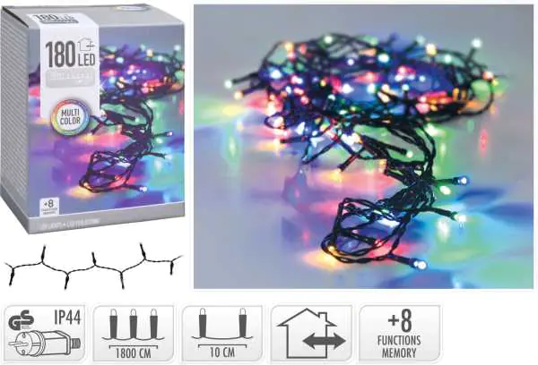 ⁨Lampki świąteczne zewnętrzne 180LED multi kolor 18m choinkowe IP44⁩ w sklepie Wasserman.eu