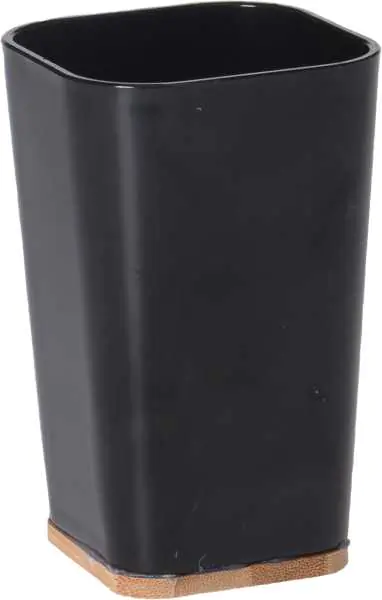 ⁨Pojemnik kubek łazienkowy z podstawką bambusową czarny 11,5cm⁩ w sklepie Wasserman.eu