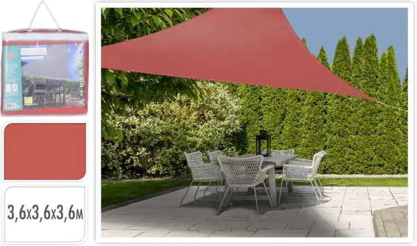 ⁨Canopy sail sun awning triangle 3,6x3,6x3,6m terracotta⁩ at Wasserman.eu