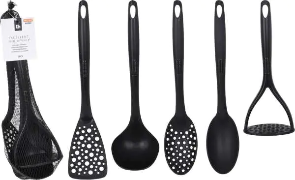 ⁨Set of kitchen utensils 5 elements in black Nylon⁩ at Wasserman.eu