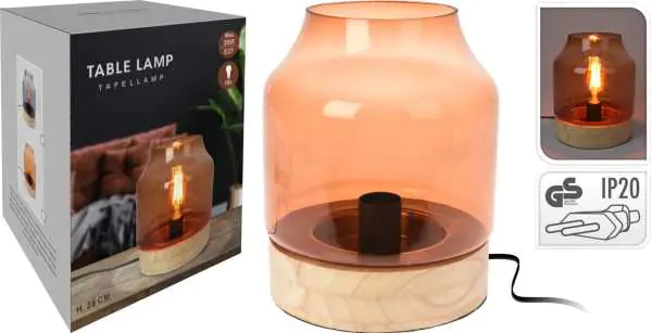 Lampa stołowa drewniana ze szkłem lampka nocna w sklepie Wasserman.eu