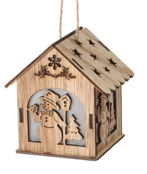 ⁨Wooden house decorative Christmas pendant with LED backlight 9x7x9,5cm motif with reindeer⁩ at Wasserman.eu