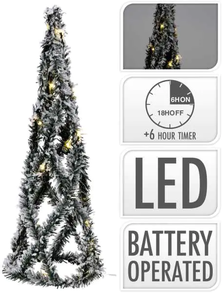 ⁨Choinka dekoracyjna 20 LED ze śniegiem piramida 40 cm zielony na baterie timer IP20⁩ w sklepie Wasserman.eu