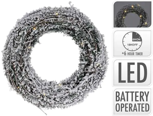 ⁨Wreath 20 LED Christmas wreath 30 cm green with artificial snow on batteries timer⁩ at Wasserman.eu