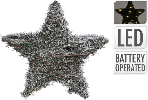⁨Christmas Star 20 LED Decoration 30cm Green With Artificial Snow On Batteries⁩ at Wasserman.eu