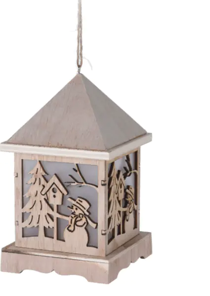 ⁨Lantern Christmas wooden lantern with deer motif 9,5x9,5x16,5 cm⁩ at Wasserman.eu