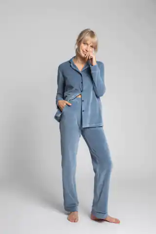 ⁨LA008 Welurowe Spodnie Od Piżamy - niebieski (kolor niebieski, rozmiar XXL)⁩ w sklepie Wasserman.eu