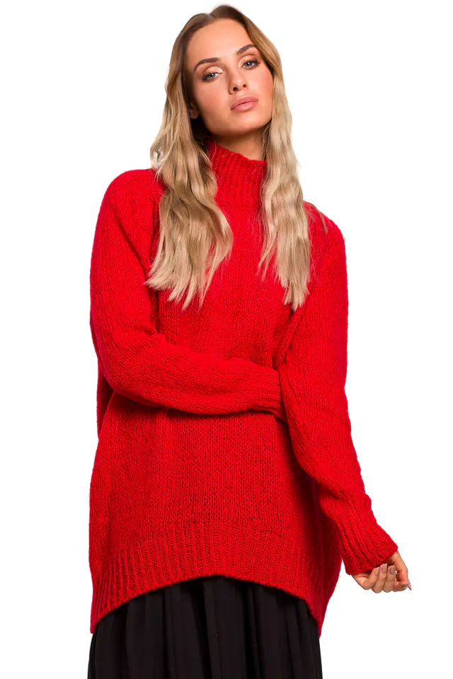 ⁨M468 Sweater turtleneck with asymmetrical bottom - red (Colour red, size S/M)⁩ at Wasserman.eu