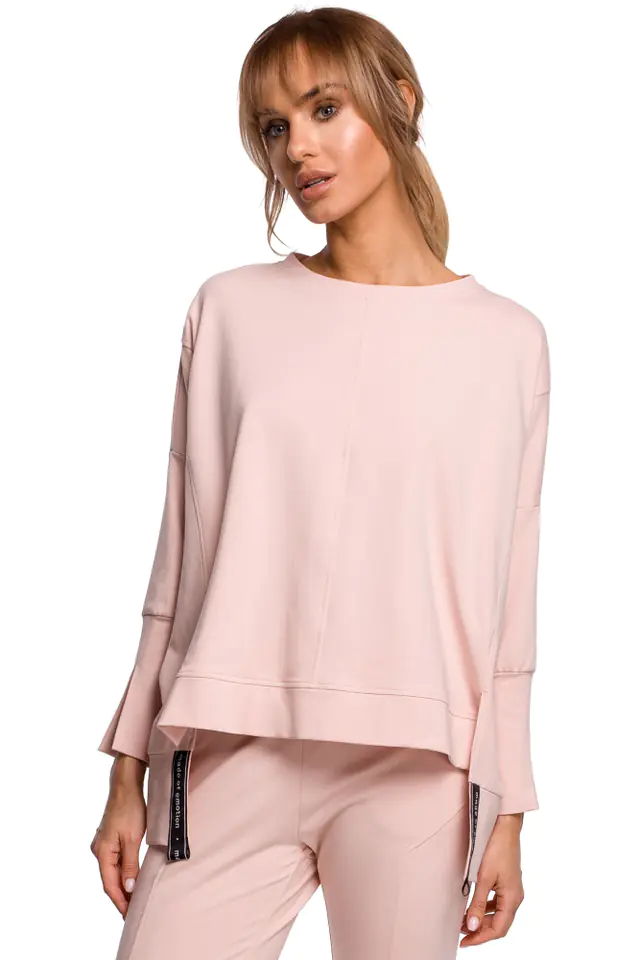 ⁨M491 Bluza z rozcięciami na bokach i lampasem - cukierkowy róż (kolor róż, rozmiar L/XL)⁩ w sklepie Wasserman.eu