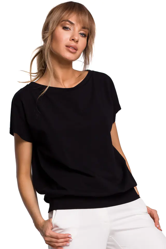 ⁨M498 Blouse with short sleeves with folded back - black (Color: black, Size L (40))⁩ at Wasserman.eu