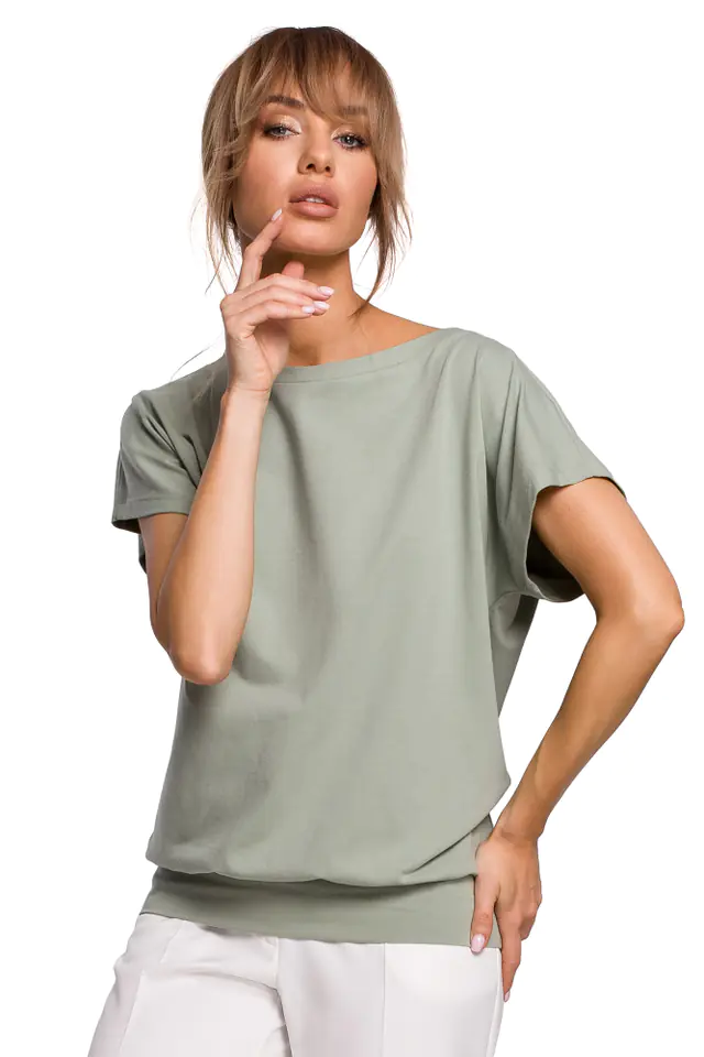 ⁨M498 Blouse with short sleeves and pleats at the back - pistachio (Green, Size L (40))⁩ at Wasserman.eu