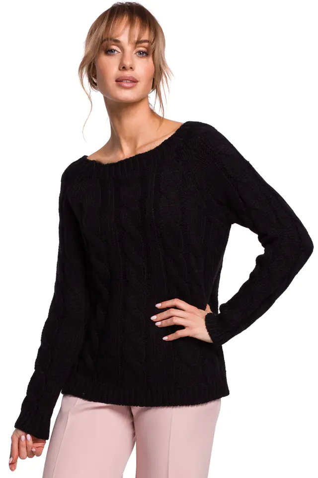⁨M511 Sweater with braid weave and boat neckline - black (Color: black, Size S/M)⁩ at Wasserman.eu