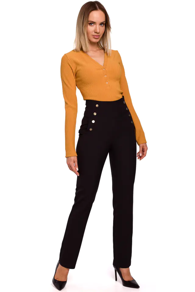 ⁨M530 High-waisted trousers with decorative snaps - black (Color: black, Size XXL (44))⁩ at Wasserman.eu