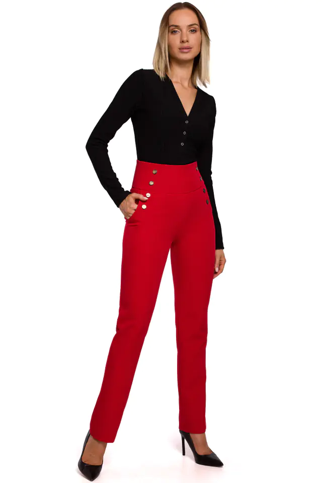 ⁨M530 High-waisted trousers with decorative snaps - red (Red, Size L (40))⁩ at Wasserman.eu