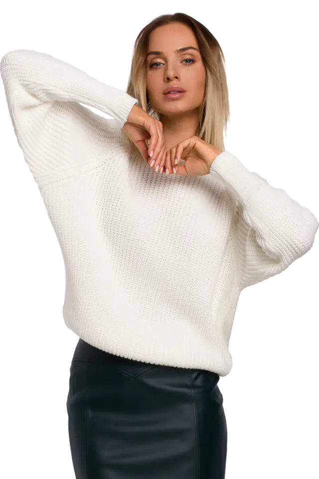 ⁨M537 Sweter prążek pod szyję - ecru (kolor ecru, rozmiar L/XL)⁩ w sklepie Wasserman.eu