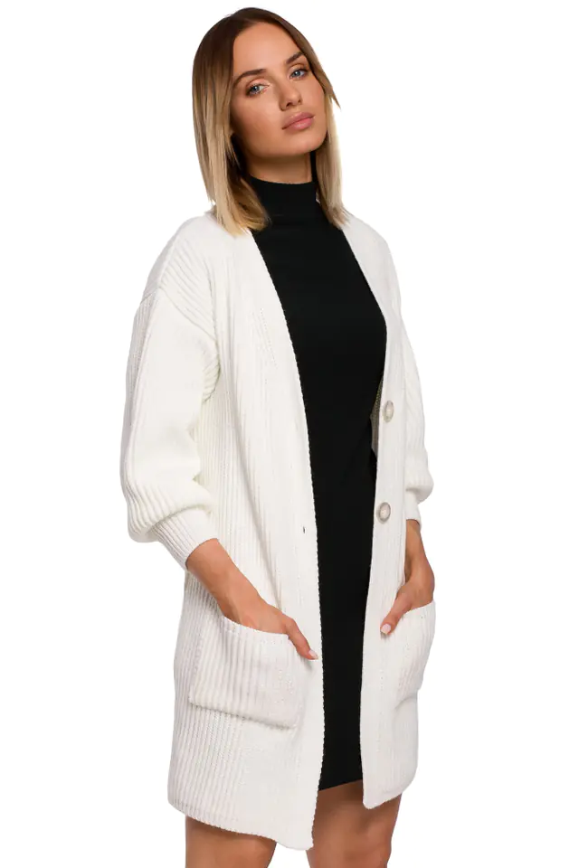 ⁨M538 Ribbed cardigan with patch pockets - ecru (Colour ecru, Size L/XL)⁩ at Wasserman.eu