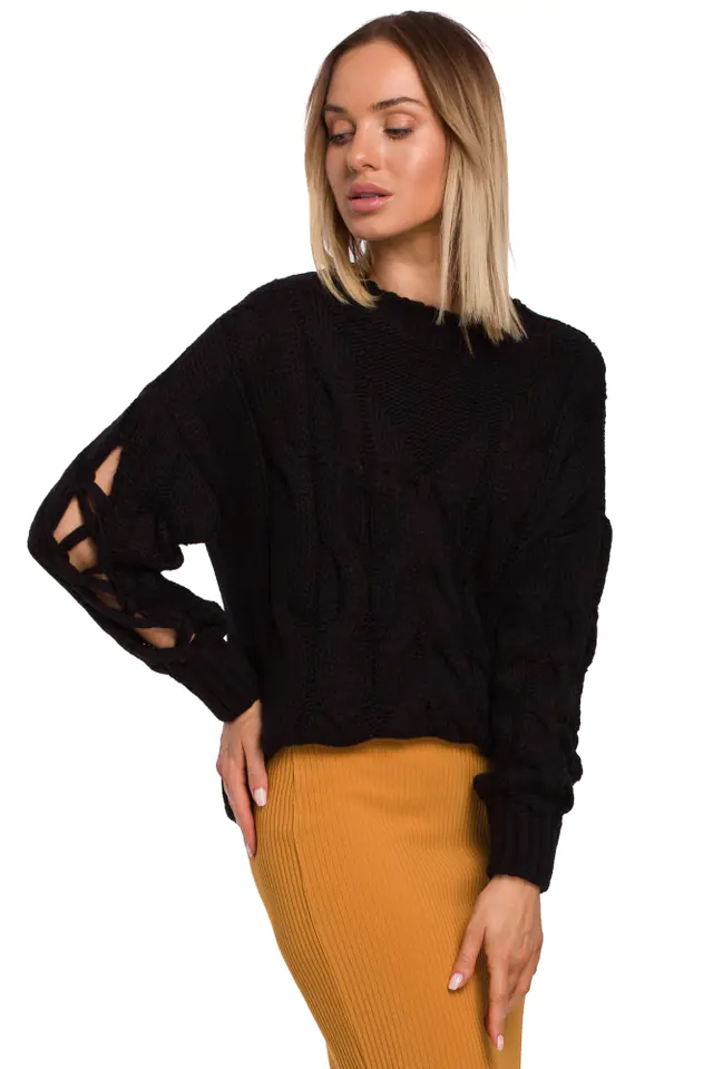 ⁨M539 Sweter z dziurami na rękawach - czarny (kolor czarny, rozmiar L/XL)⁩ w sklepie Wasserman.eu