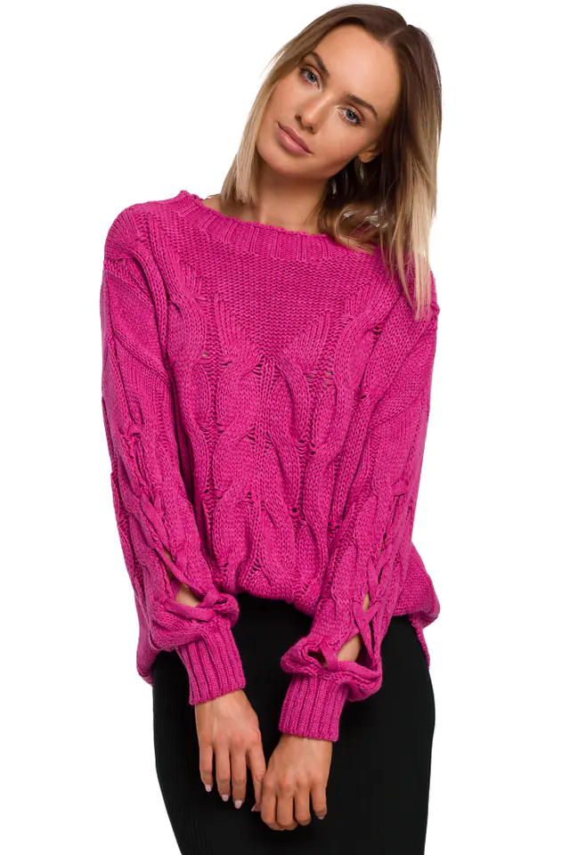 ⁨M539 Sweter z dziurami na rękawach - fuksja (kolor fuksja, rozmiar L/XL)⁩ w sklepie Wasserman.eu