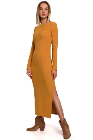 ⁨M544 Sukienka maxi z rozcięciem na nogę - musztardowa (kolor musztarda, rozmiar XXL)⁩ w sklepie Wasserman.eu
