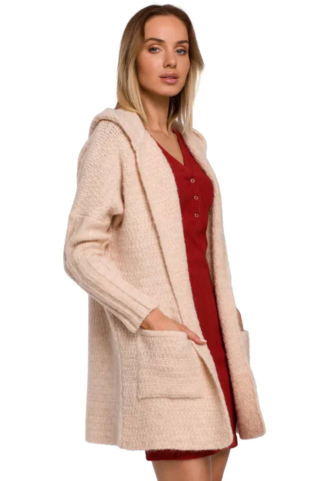 ⁨M556 Ribbed cardigan with hood and sleeves - beige (Beige, size L/XL)⁩ at Wasserman.eu