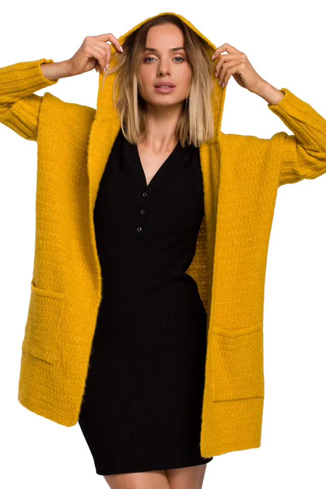 ⁨M556 Ribbed cardigan with hood and sleeves - honey (Yellow, size S/M)⁩ at Wasserman.eu