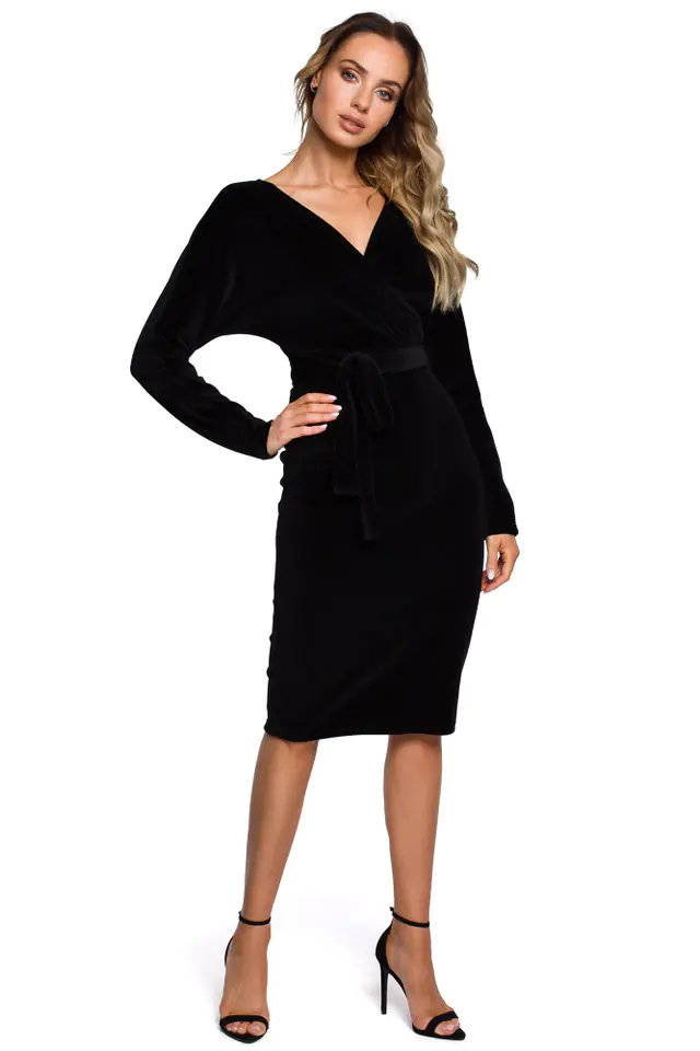 ⁨M561 Velour dress with envelope top and belt - black (Color: black, Size S (36))⁩ at Wasserman.eu