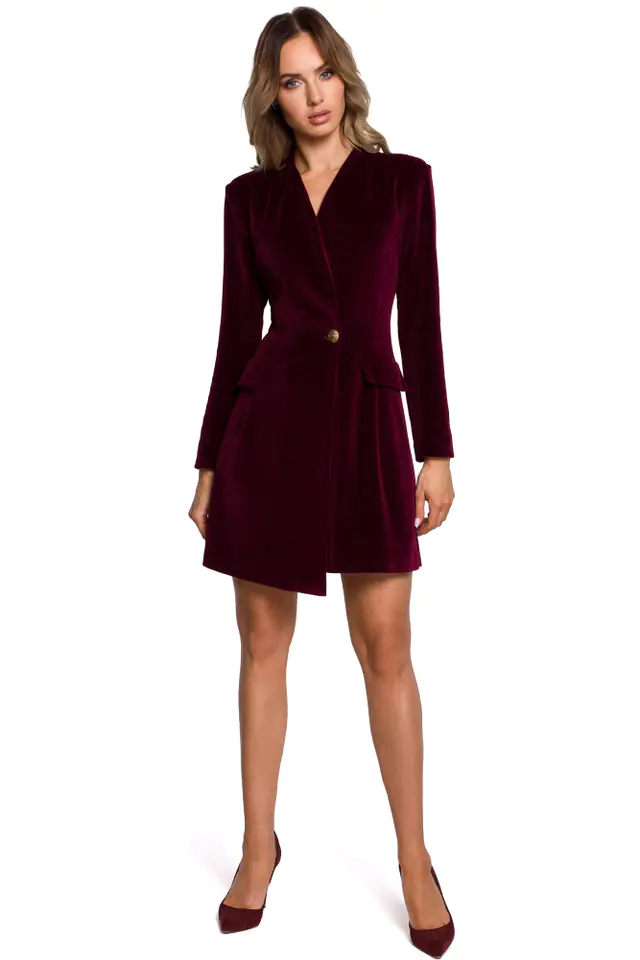 ⁨M561 Velour dress with envelope top and belt - burgundy (Burgundy, size M (38))⁩ at Wasserman.eu